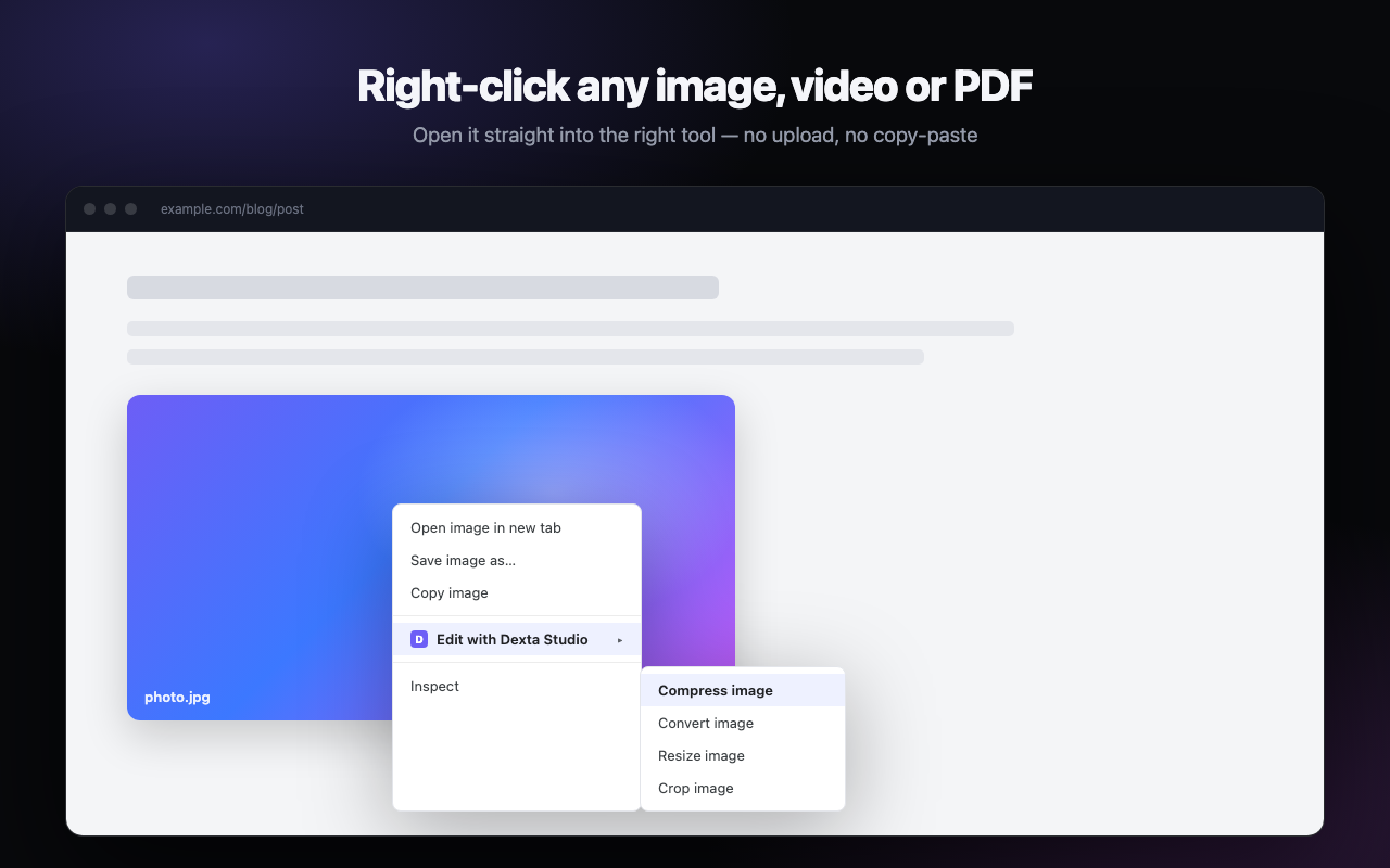 Right-clicking an image to edit it with the Dexta Studio Chrome extension
